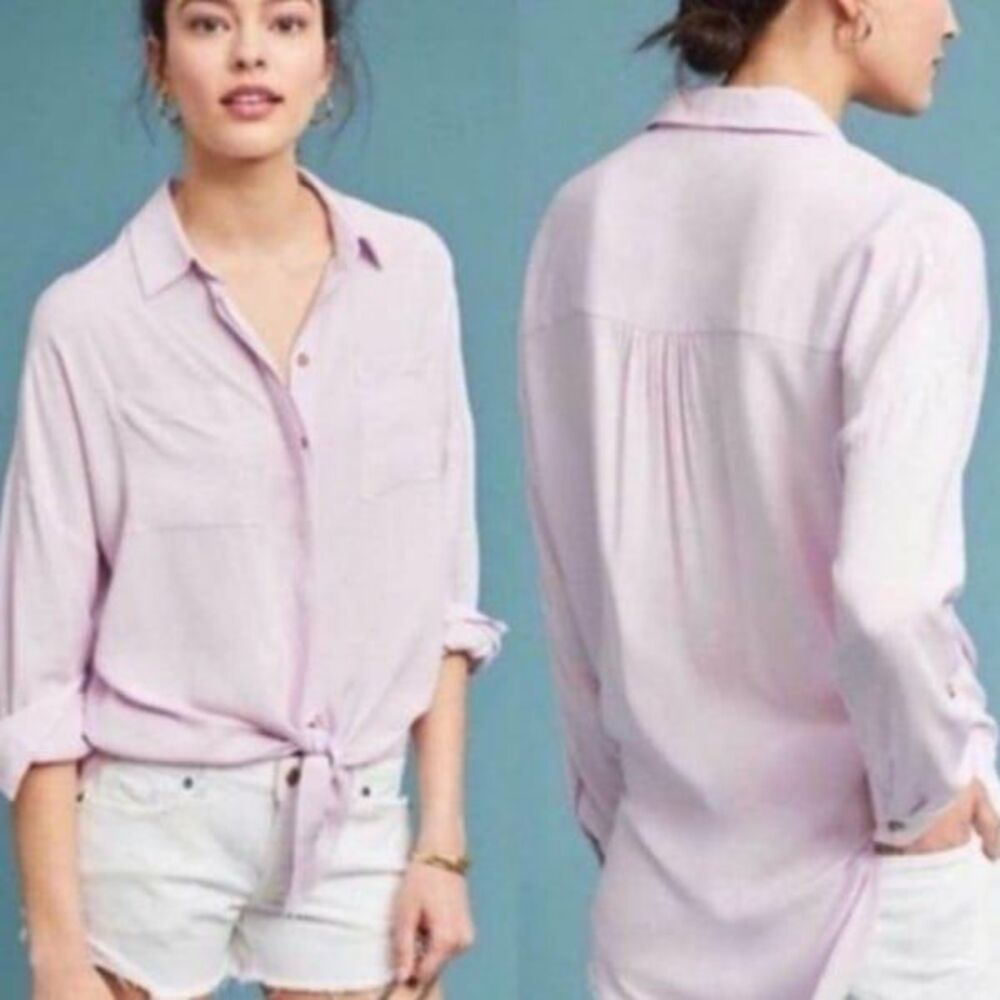 Anthropologie Maeve Coconino Lavender Tie Front Button Down Shirt Medium